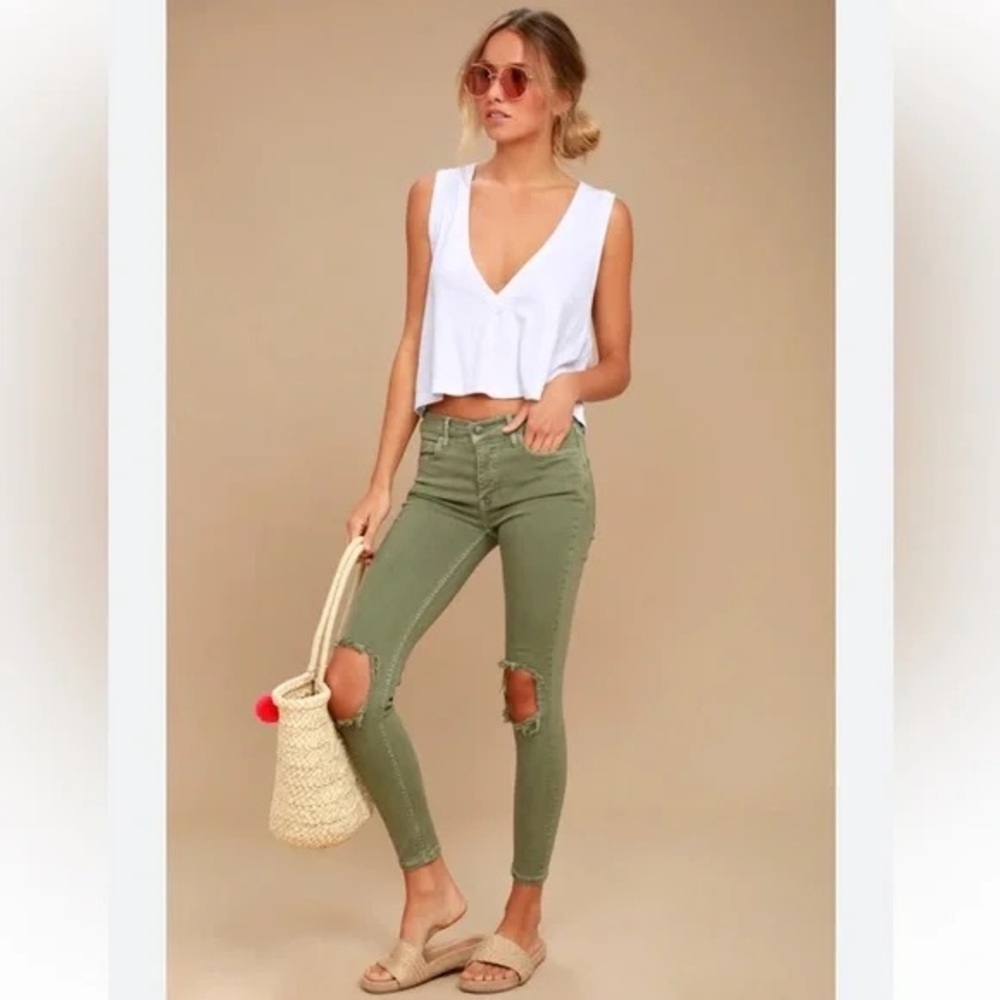 Free People Distressed Olive Jeans